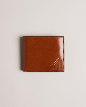 Portefeuille Ted Baker Embossed Corner Leather Bifold Coin Marron Homme | QFQ-74588580